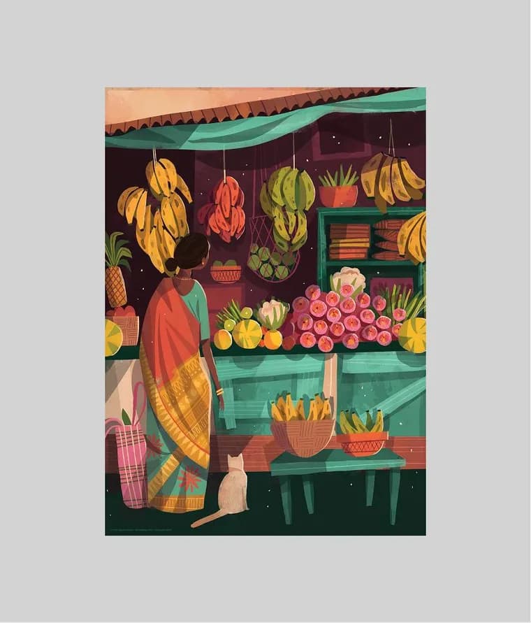 Market Woman & Cat by Chaaya Prabhat: 1000pc puzzle thumbnail 5